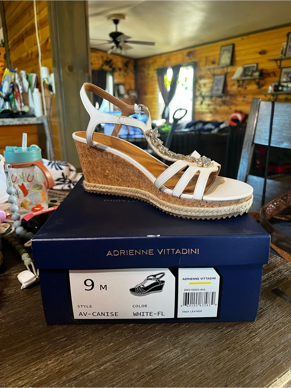 Adrienne Vittadini White Jeweled Espadrille Wedge Sandals